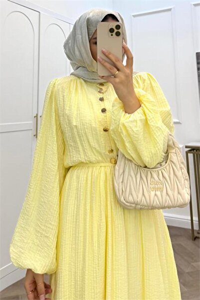 Dipmoda Γυναικεία κίτρινη φούστα με βολάν και λεπτομέρεια με κουμπιά, βαμβακε...