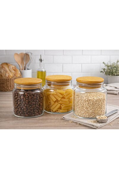 Generic Glass Storage Jar with Bamboo Lid 330ml برطمان زجاجي بغطاء خشب محكم الإغلاق علبة تخزين للمطبخ