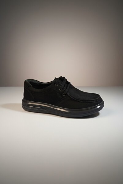 Modayak ATA PANTOFI BĂRBAȚI CASUAL DIN PIELE NATURALĂ CU ȘIRETURI, NUBUCK NEGRU