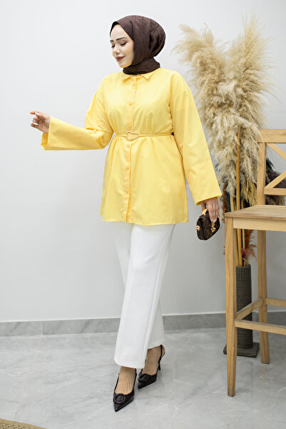 Tesettür Dünyası Kuşağı Gold Detailed Shirt Tsd260162 Yellow