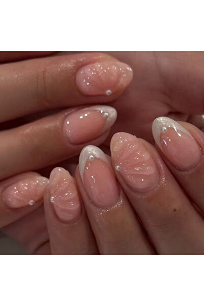 Choice6 3495 24pcs Short Oval 3D Gel Nail Stickers, Create Pearl Flower Nail ...