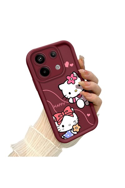 CHICASELUX Shockproof Simple Claret Red Silicone Phone Case Hello Kitty Compa...