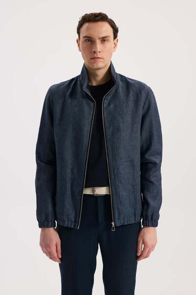 Jakamen Navy Blue Comfort Fit 100% Linen Seasonal Sports Coat