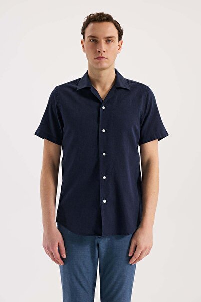 Jakamen Navy Blue Comfort Fit Classic Collar Short Sleeve Shirt