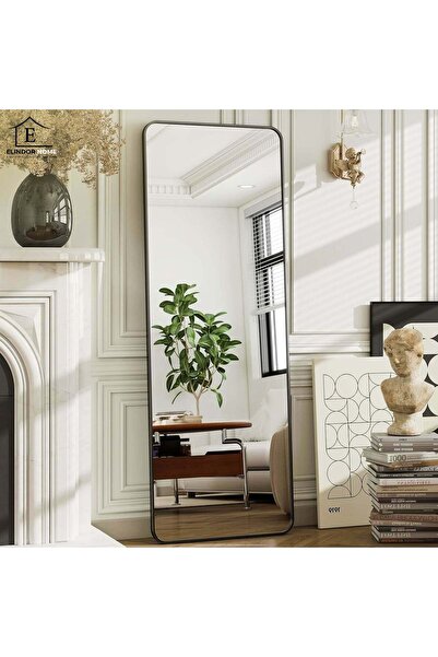 Elindor ®   Oglindă decorativă neagră de podea, verticală, dreptunghiulară, c...