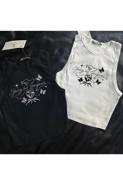 Gofeel Dark Fairy Sketch Printed Sleeveless Crop