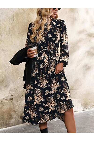 Iuliashop Rochie midi florală neagră Francesca - S