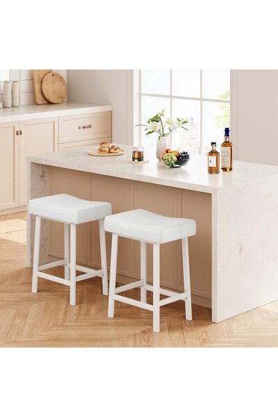 Garvee 61 cm Bar Stools, Faux Leather with Black Metal Legs, Modern Upholster...