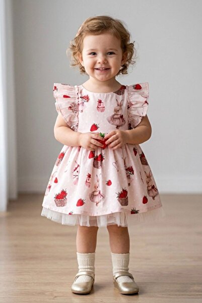 Minigimin Cicileri Φόρεμα για κορίτσια με μανίκια με βολάν, με σχέδιο φράουλα...