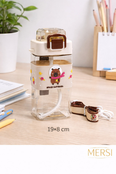 Mersi SHOP Capybara Patterned Children's Water Bottle with Straw – Portable W...