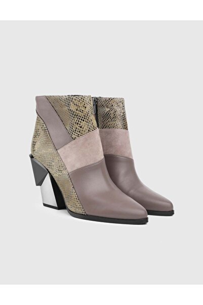 İLVİ Cizme cu toc din nurcă pentru femei, din piele naturală imprimată Odessa