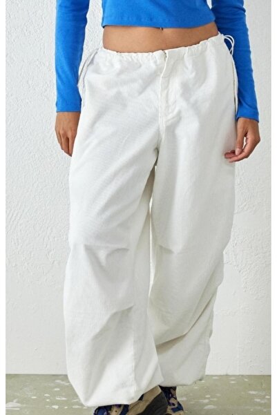 september island Never White Color Corduroy Oversize Trousers with Elastic Wa...