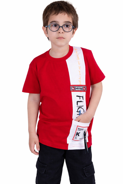 İrem Çocuk Giyim Boy's Flight Written Front and Back Patterned Pocket T-Shirt...