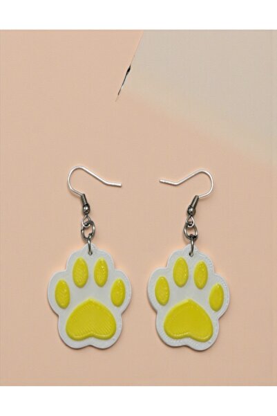 Major Hobi 3D Printed Yellow and White Paw Print Earrings – Cute Animal Patte...