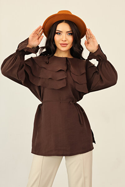zhrcelebi Layered Collar Tunic 0062 - Brown
