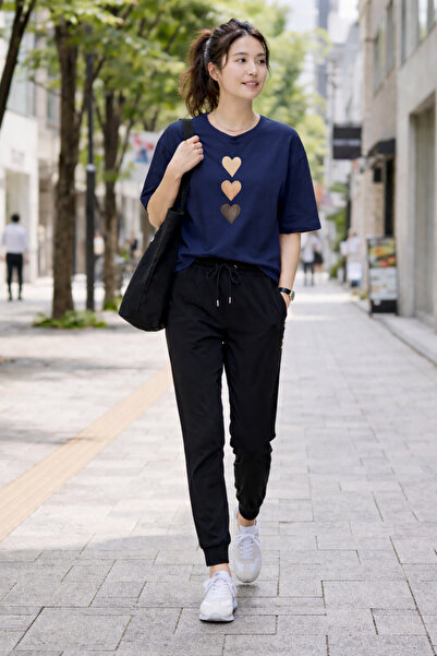 Trend Sizde Unisex Navy Blue 3lukalp Σετ αθλητικής φόρμας με στάμπα, άνετη εφ...