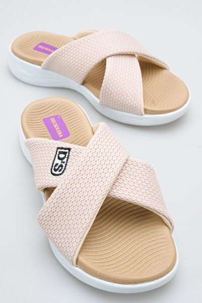 Solo Bag Γυναικείες Παντόφλες Μπεζ με Σταυρωτό Λουράκι Αντιολισθητική Σόλα Ορ...