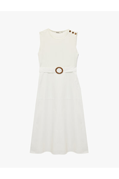 Koton Αμάνικο μακρύ φόρεμα από ποπλίνα με λεπτομέρεια ζώνης στο λαιμό