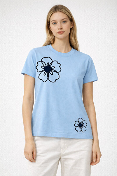 VODEXA Γυναικείο μπλουζάκι Oversize TWO FLOWERS με στάμπα, 100% βαμβακερό, άν...