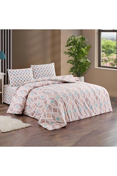 Kristal Set de lenjerie de pat dublu Ranforce Damla Somon