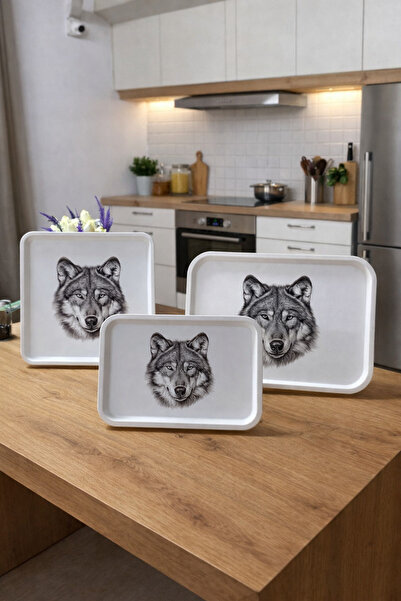 ZucciHome Wolf Patterned 3-Piece Tray Set |   42X30 |   33X33 |   30X20 |   D...