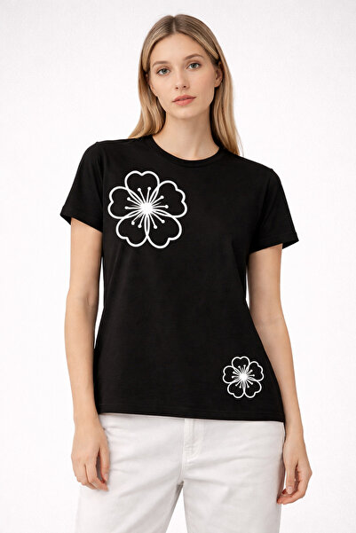VODEXA Γυναικείο μπλουζάκι Oversize TWO FLOWERS με στάμπα, 100% βαμβακερό, άν...