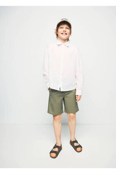 MANGO Kids Düz kesim keten bermuda şort