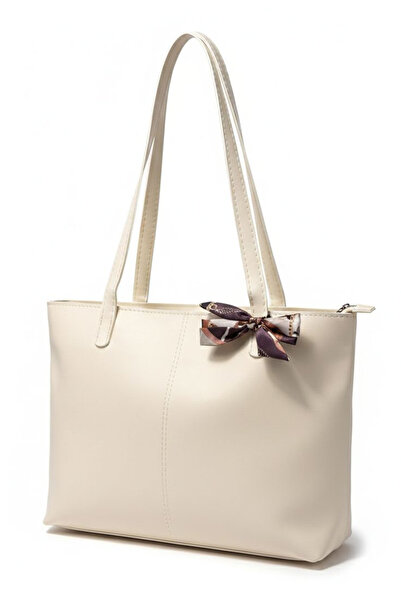 TOFİSA Women's Ecru Faux Leather Handbag - 28269-Ekru
