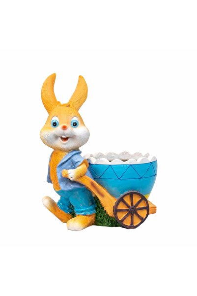 FOXMAG24 Διακοσμητικό κουνέλι κήπου με καρότσι, βάση για λουλούδια, ρητίνη, 2...