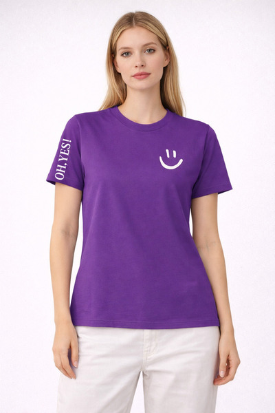 VODEXA Tricou supradimensionat pentru femei OH YES, imprimat, 100% bumbac, cr...