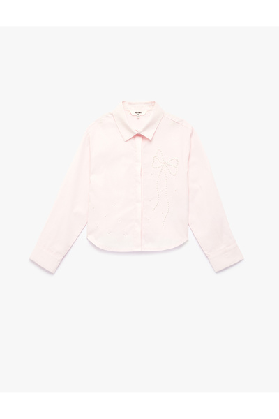 Koton Μακρυμάνικο πουκάμισο από βαμβακερή ποπλίνα με κλασικό γιακά, κορδέλα κ...