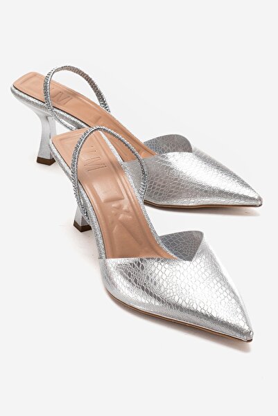 LuviShoes Γυναικεία βραδινά παπούτσια με τακούνι RENOS με ασημί σχέδιο και μυ...