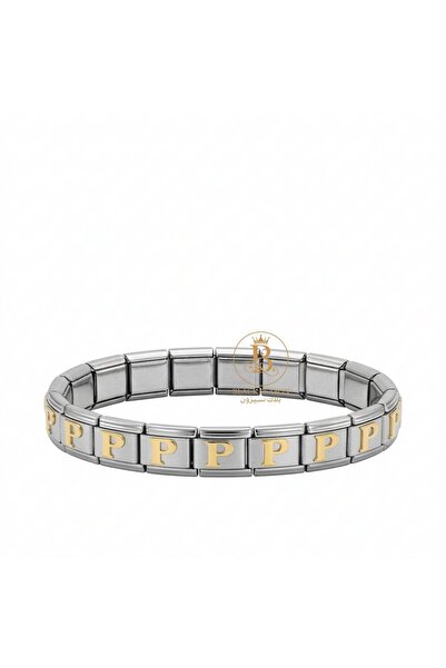 Black Season Rubber Circular Bracelet - Style Steel Letter P