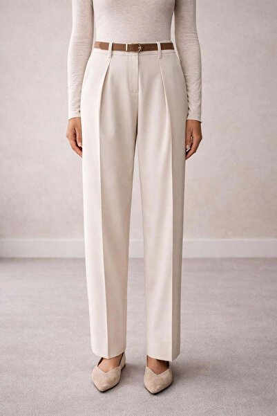 Ferraro Γυναικείο Κλασικό Παντελόνι με Ψηλή Μέση και Ίσια Γραμμή με Ζώνη – Χρ...