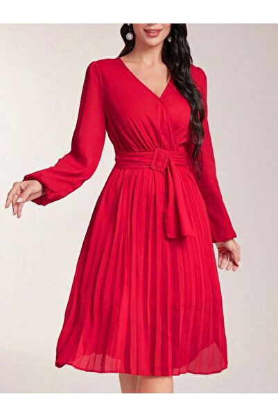 Iuliashop Rochie midi roșie Rinesa cu pliuri - S