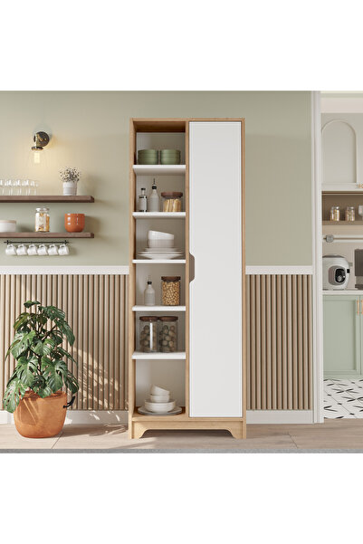 Yurupa Libra Raflı Çok Amaçlı Dolap Tek Kapaklı Kiler ve Mutfak Dolabı Sepet-...