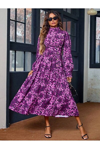Iuliashop Rochie lungă Bridge Mov cu imprimeu leopard - S