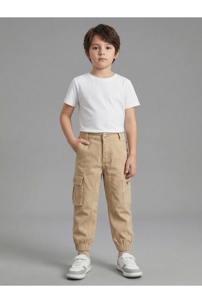 ROBİN KİDS Erkek Çocuk Kargo Cepli Bej Kot Pantolon