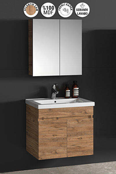 ÖZCEDEN Çiğdem 65 cm Atlantik Çam MDF Seramik Lavabolu Asma Banyo Dolabı Takımı