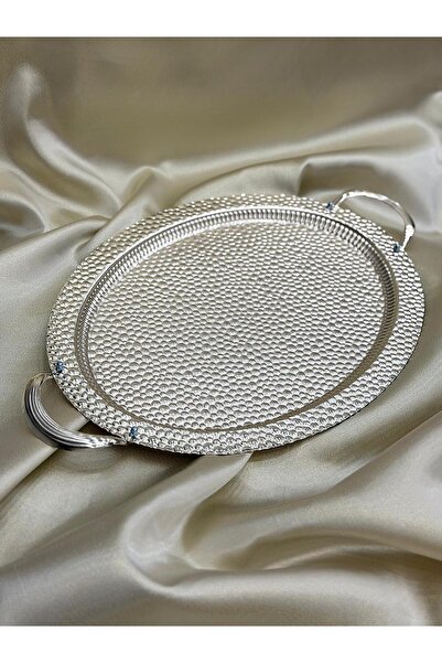 GÜRLEK TEKSTİL Σουβέρ - Δίσκος σοκολάτας οβάλ με ανάγλυφο ασημί χρώμα (34 x 54)