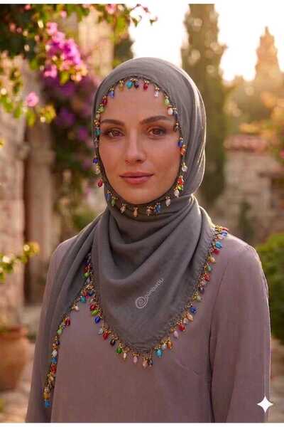 ÇEÇEN HOME Πολύχρωμο κεντημένο με χάντρες και κεντητό σχέδιο, Τυλιχτό μαντήλι...