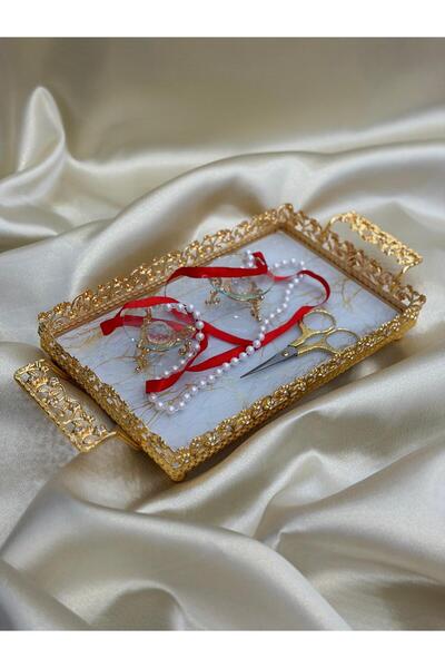 GÜRLEK TEKSTİL Χρυσό Ορθογώνιο Δαχτυλίδι Υπόσχεσης με Κορδέλα, Ψαλίδι, Εποξει...