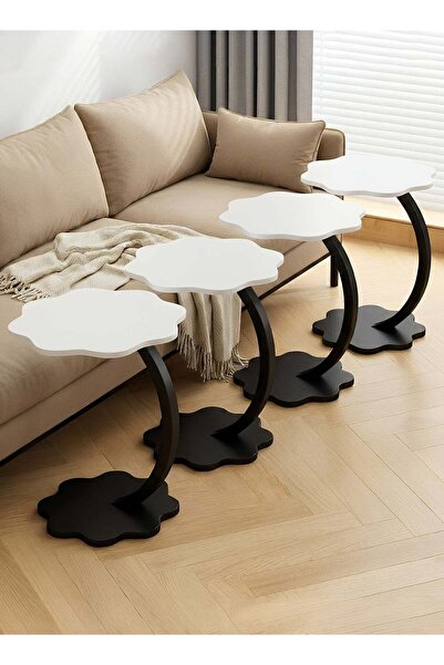 Taimi طاولة جانبية على شكل حرف C مكونة من 4 قطع، تصميم عصري مع سطح خشبي وإطار...