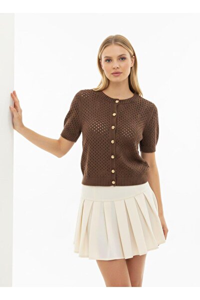 fuşyha butik Crew Neck Button Detailed Knitwear Jacket