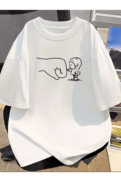 NOURAM Minimalist Line Art Character Fist Print Short-Sleeve T-Shirt for Both...