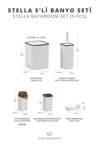 Store Hgy Home Wooden Detailed Off-White Stella Striped Bathroom Set