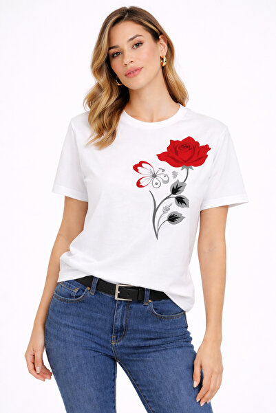 VODEXA Ženska oversize majica RED ROSE sa printom, 100% pamuk, udoban kroj