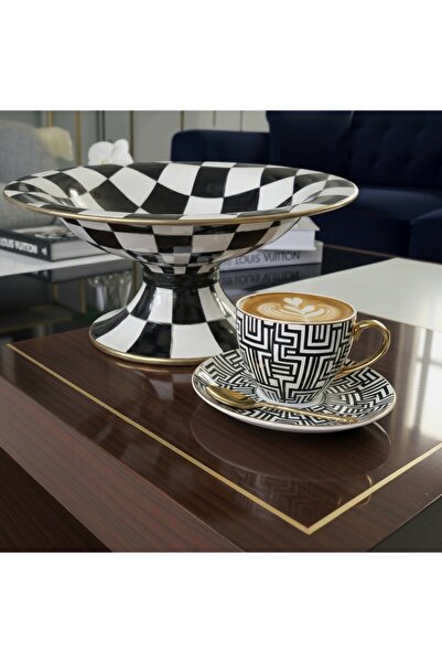 Aura Design Seramik Damalı Ayaklı Şekerlik Sunumluk El Boyaması