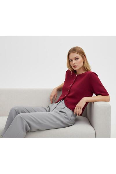 fuşyha butik Bisiklet Yaka Düğme Detaylı Triko Ceket