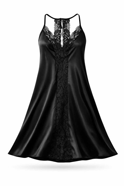 GOB Büyük Beden Gob Signature Kuzgun Women's Plus Size Lace Detailed Satin Ni...